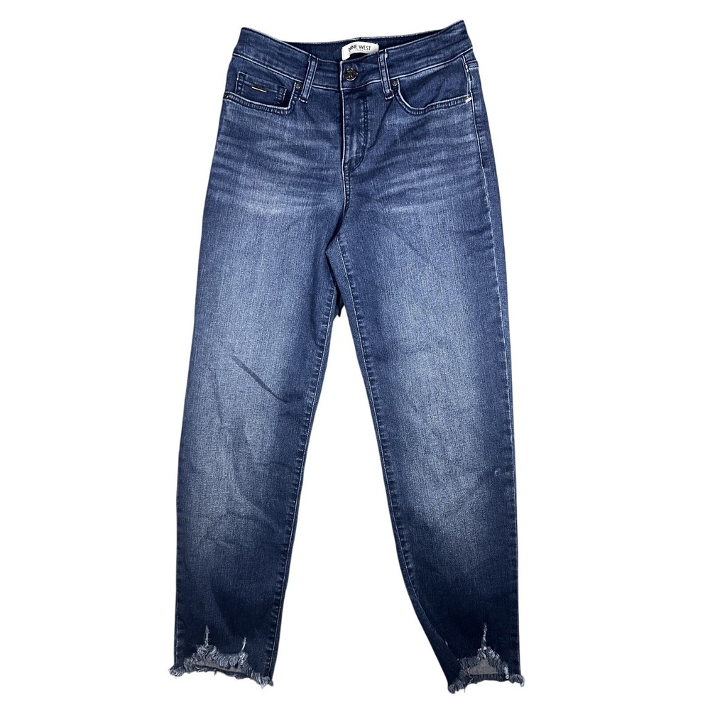 Nine West Jeans Women's Size 2‎ High Rise Straight Ankle Frayed Hem Dark Wash